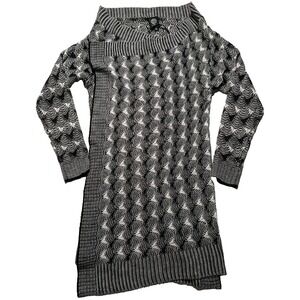 BOBEAU Women Medium Black White 100% Acrylic Open Cardigan Long Sweater NEW